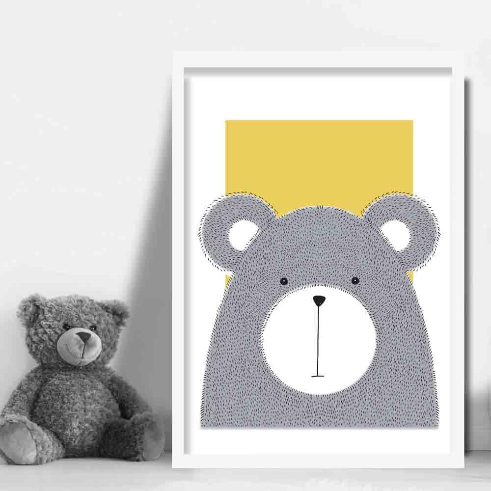 Bären-Skizzenstil, gelber Kunstdruck fürs Kinderzimmer