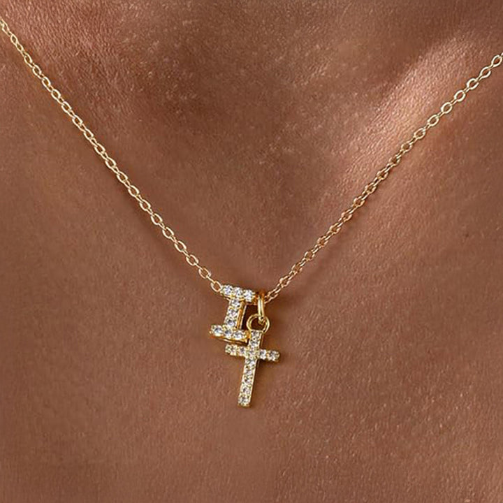 Karnz | Zarte Diamant Initial & Kreuz Halskette
