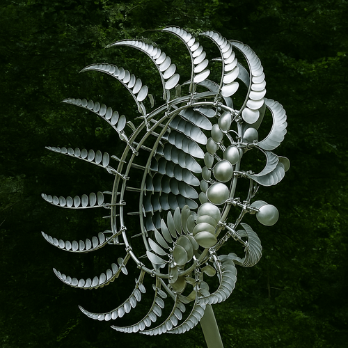 Garten-Windspiel-Skulptur aus silberfarbenem Metall