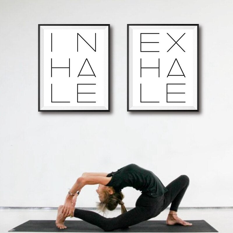 Inhale Exhale Poster Schwarz & Weiß Minimalistisch Meditation Atmen Wandkunst Fine Art Leinwanddrucke Moderne Typografische Wanddekoration Für Schlafzimmer Yoga Studio Dekor