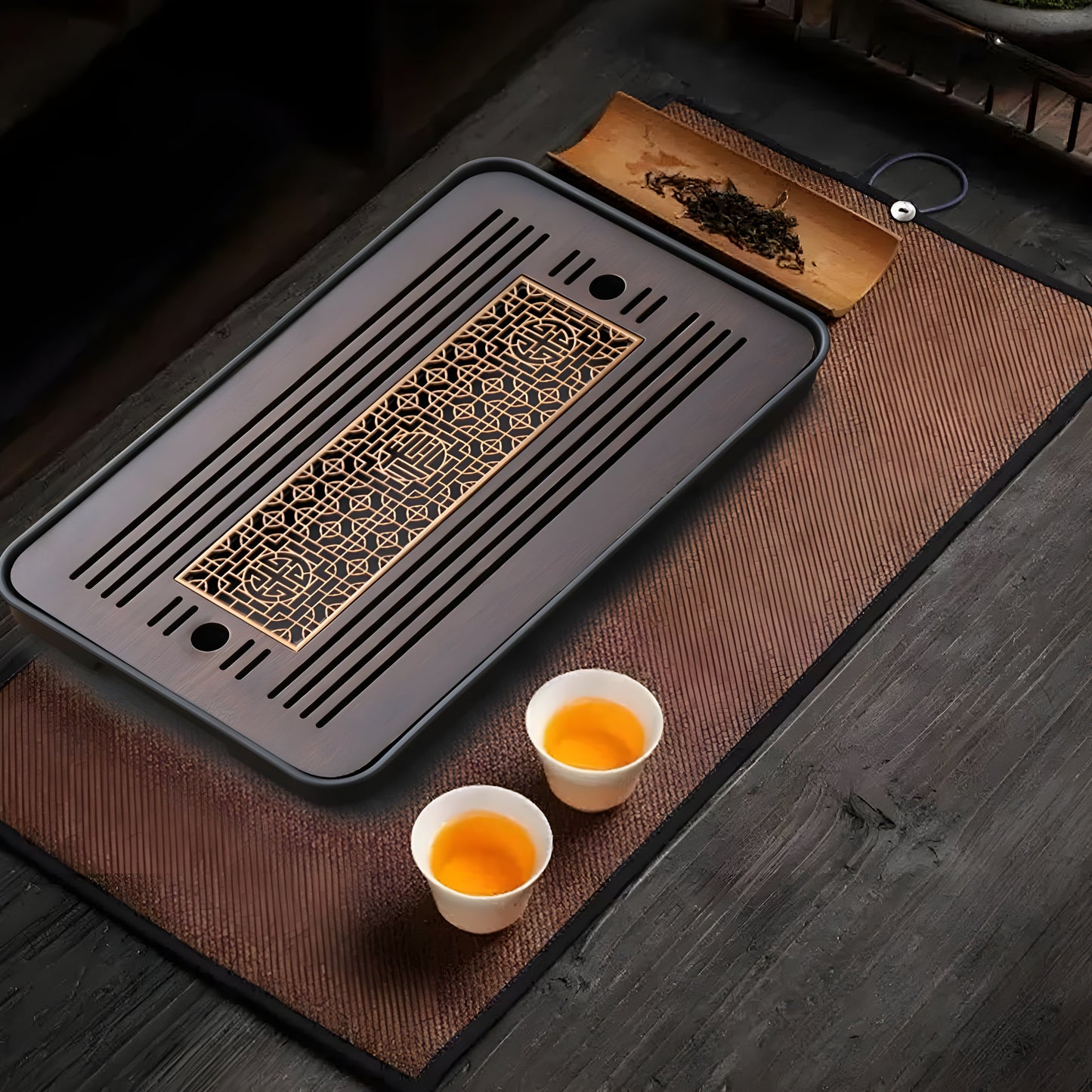 Einfaches Kungfu Bambus Teetablett mit Wasserableitungsdesign | Karnz