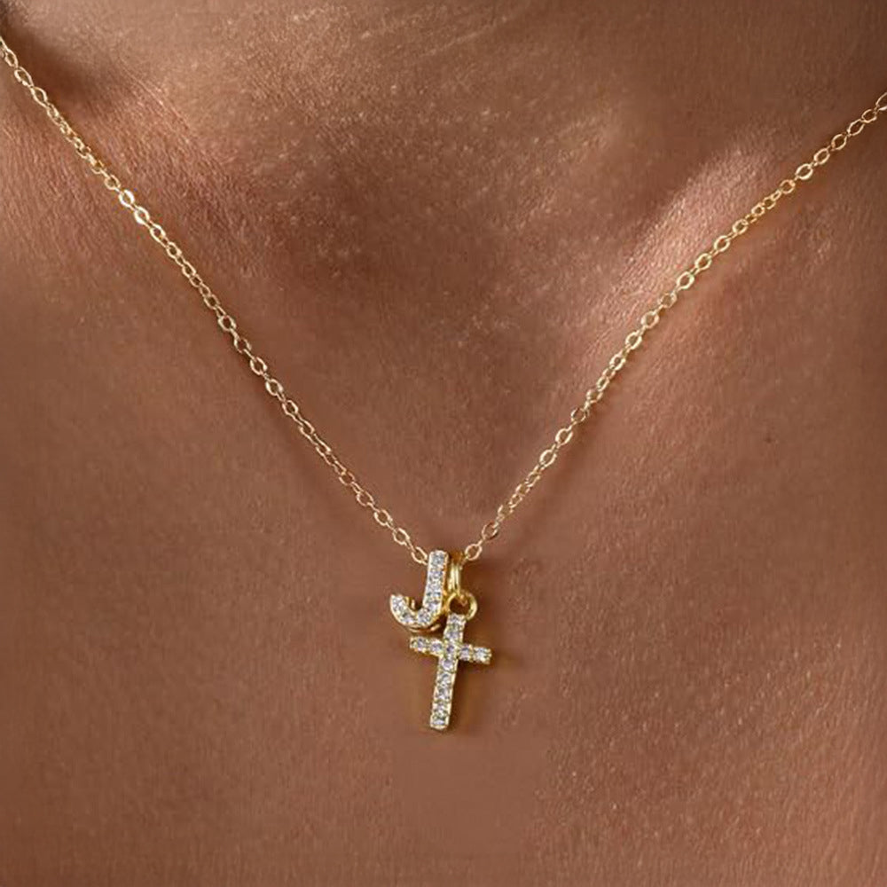 Karnz | Zarte Diamant Initial & Kreuz Halskette