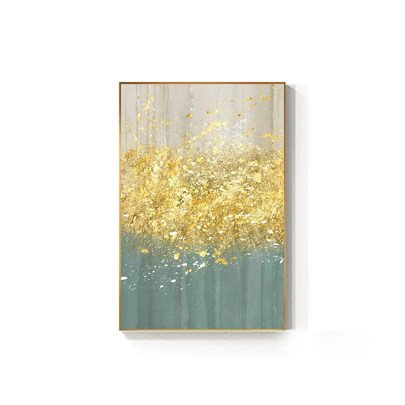 Jade Blau Helles Golden Regen Wandkunst Fein Kunst Leinwanddrucke Glückliche Abstrakte Bilder Für Wohnzimmer Esszimmer Home Office Dekor