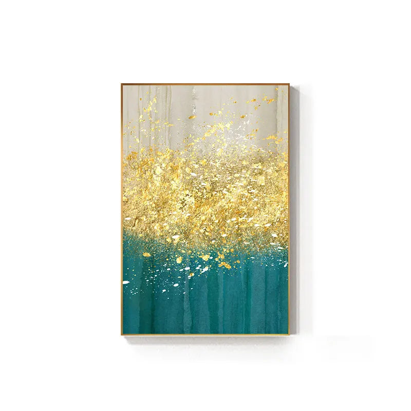 Jade Blau Helles Golden Regen Wandkunst Fein Kunst Leinwanddrucke Glückliche Abstrakte Bilder Für Wohnzimmer Esszimmer Home Office Dekor