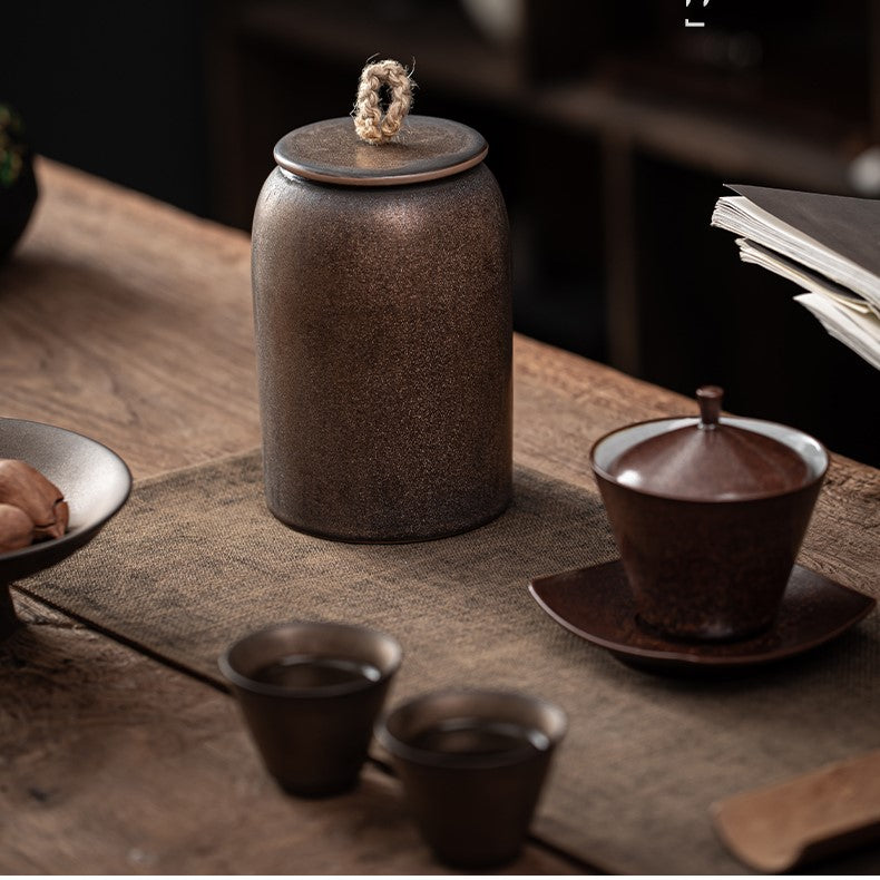 Japanische Teedosen aus Keramik, Retro-Steinzeug, luftdicht, Gong-Fu aus Keramik, für Süßigkeiten, Zubehör für die Teezeremonie