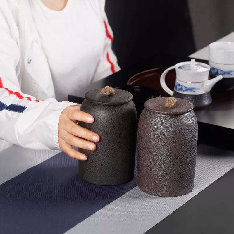 Japanische Teedosen aus Keramik, Retro-Steinzeug, luftdicht, Gong-Fu aus Keramik, für Süßigkeiten, Zubehör für die Teezeremonie