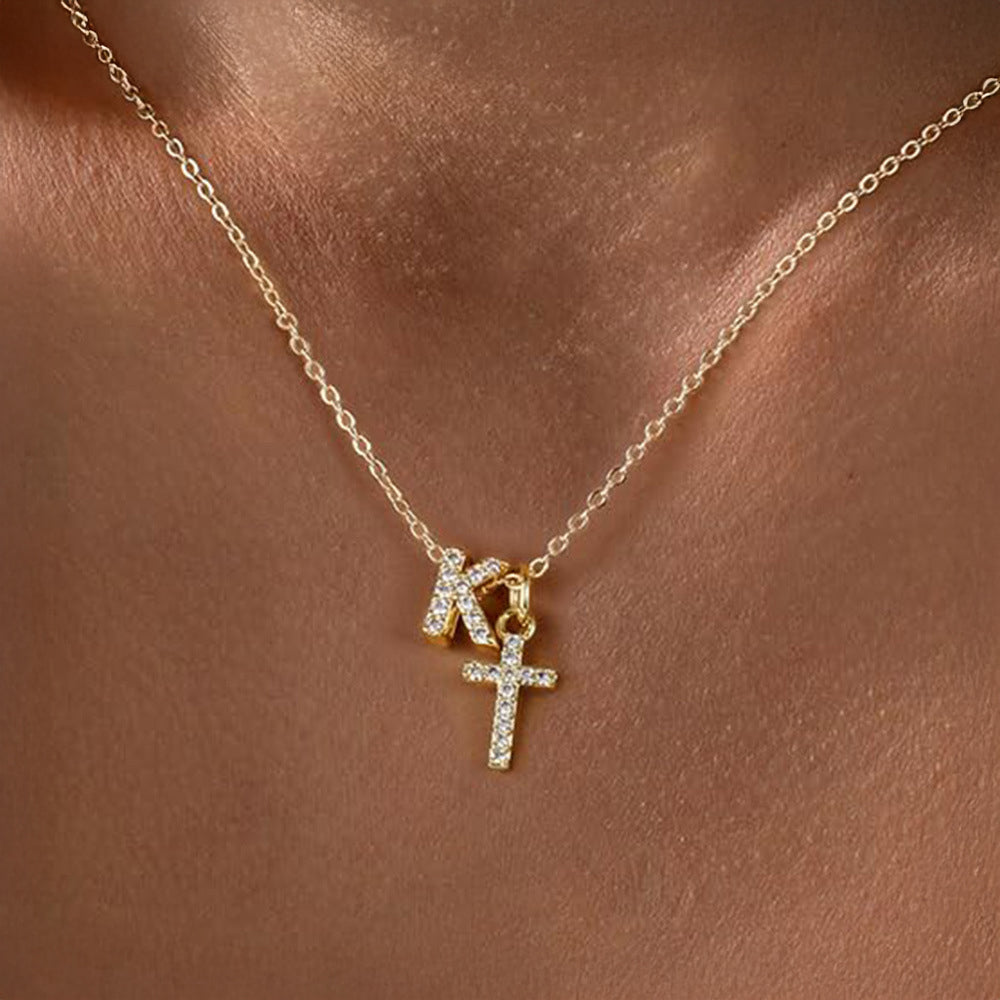Karnz | Zarte Diamant Initial & Kreuz Halskette