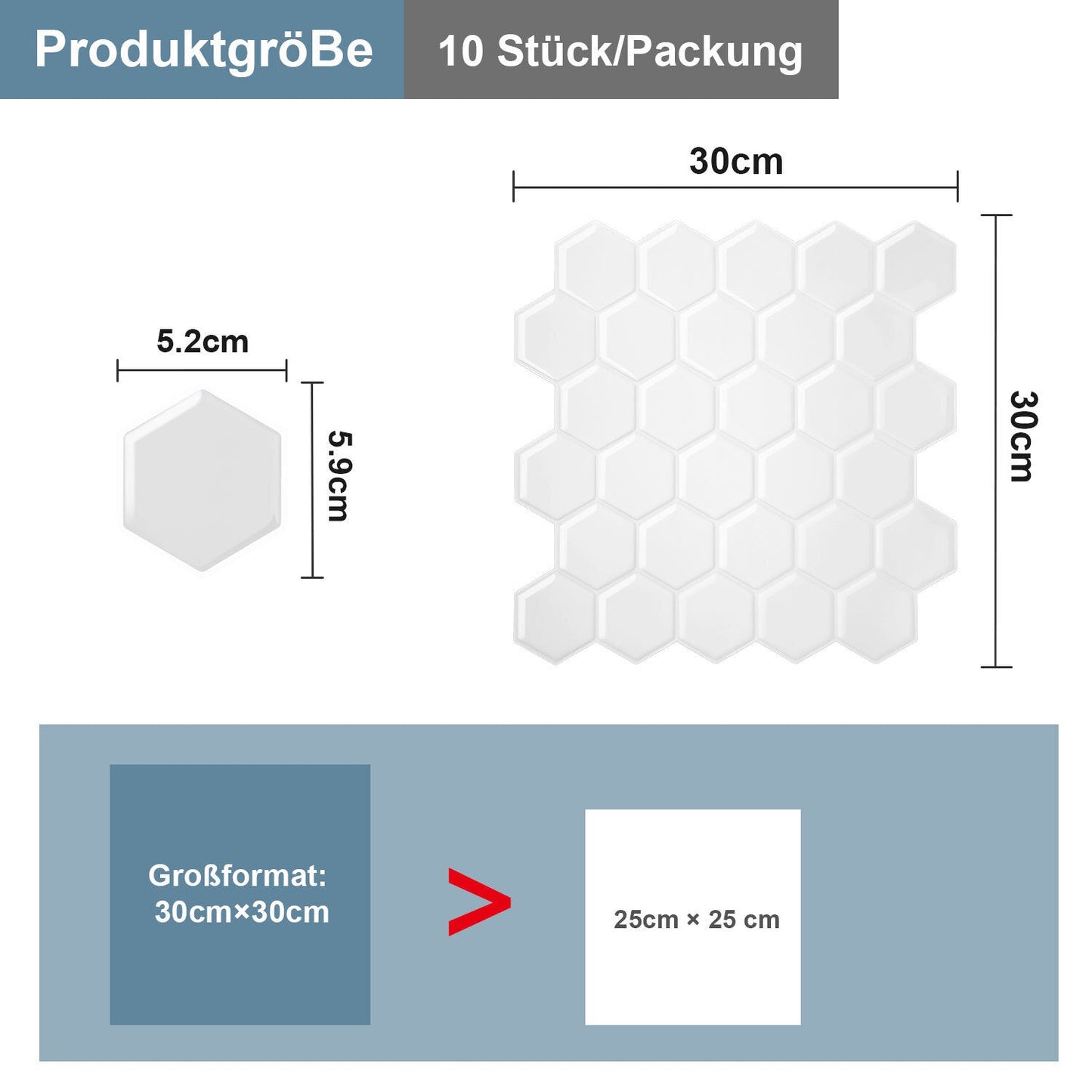 Klebefliesen Selbstklebend 10er Set Hexagon | Karnz
