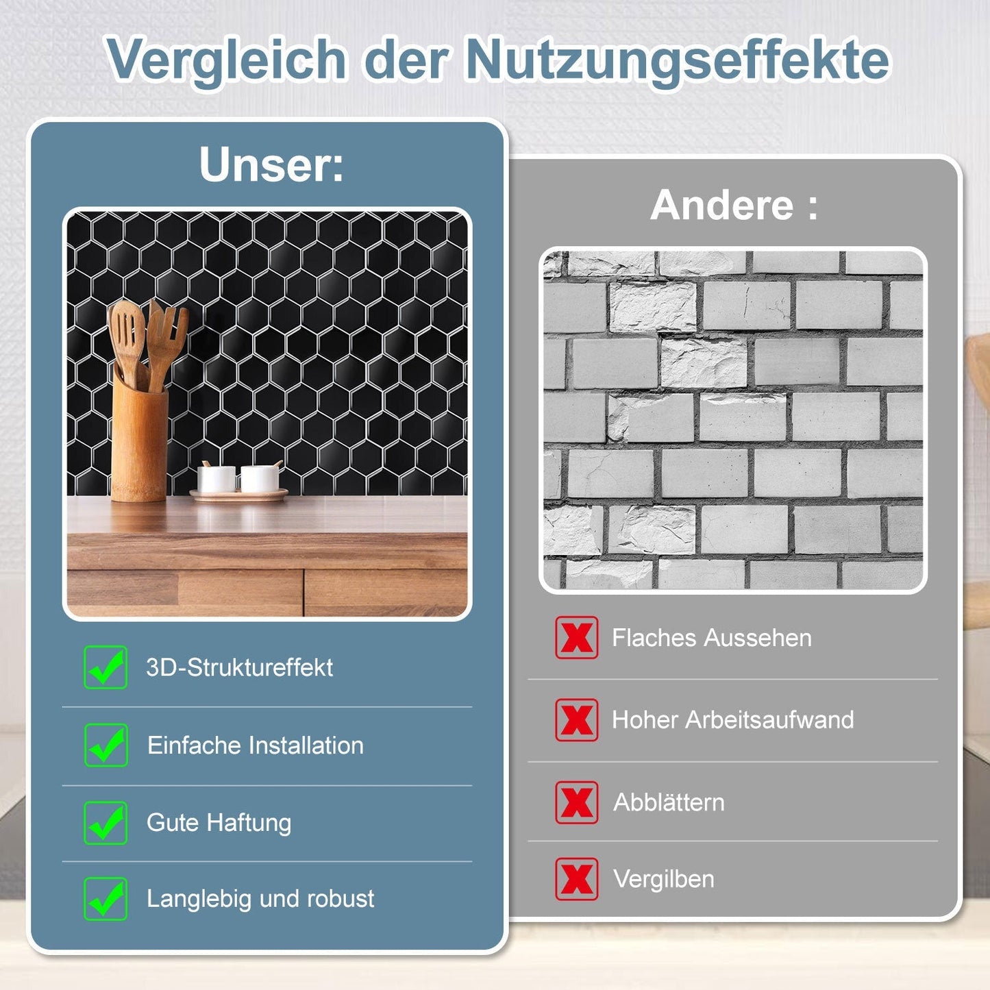 Klebefliesen Selbstklebend 10er Set Hexagon | Karnz