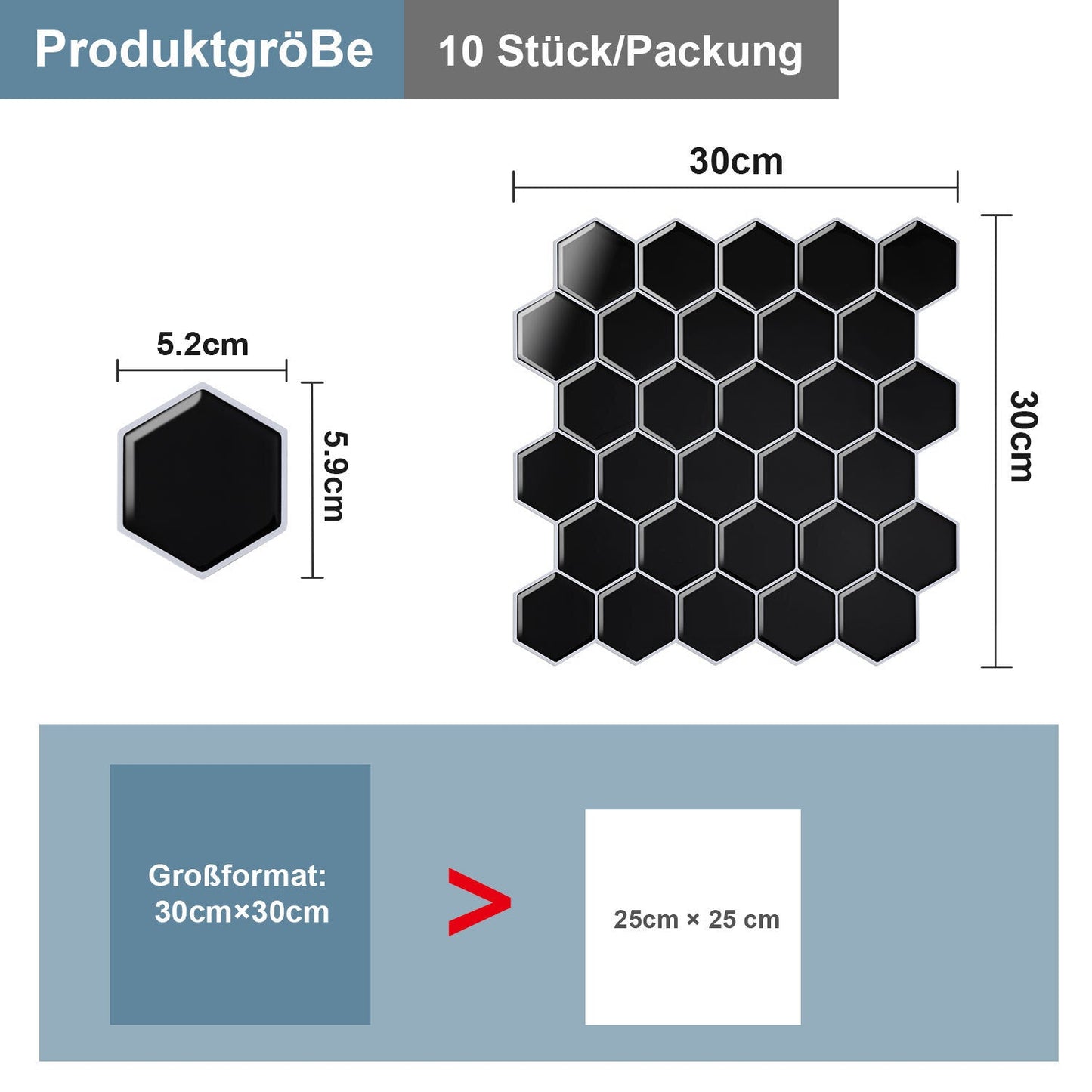 Klebefliesen Selbstklebend 10er Set Hexagon | Karnz