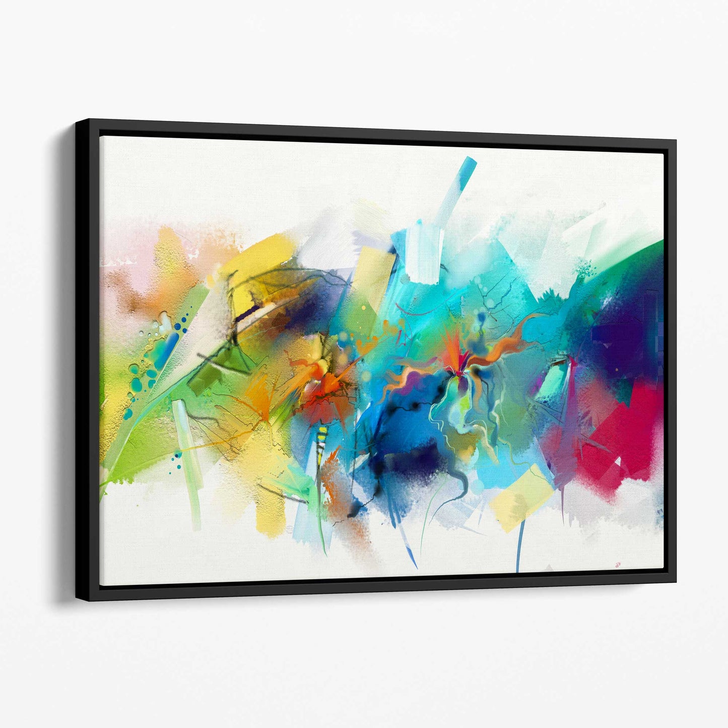 Abstrakter, farbenfroher Kunstdruck auf Leinwand in Rosa, Blau und Gelb