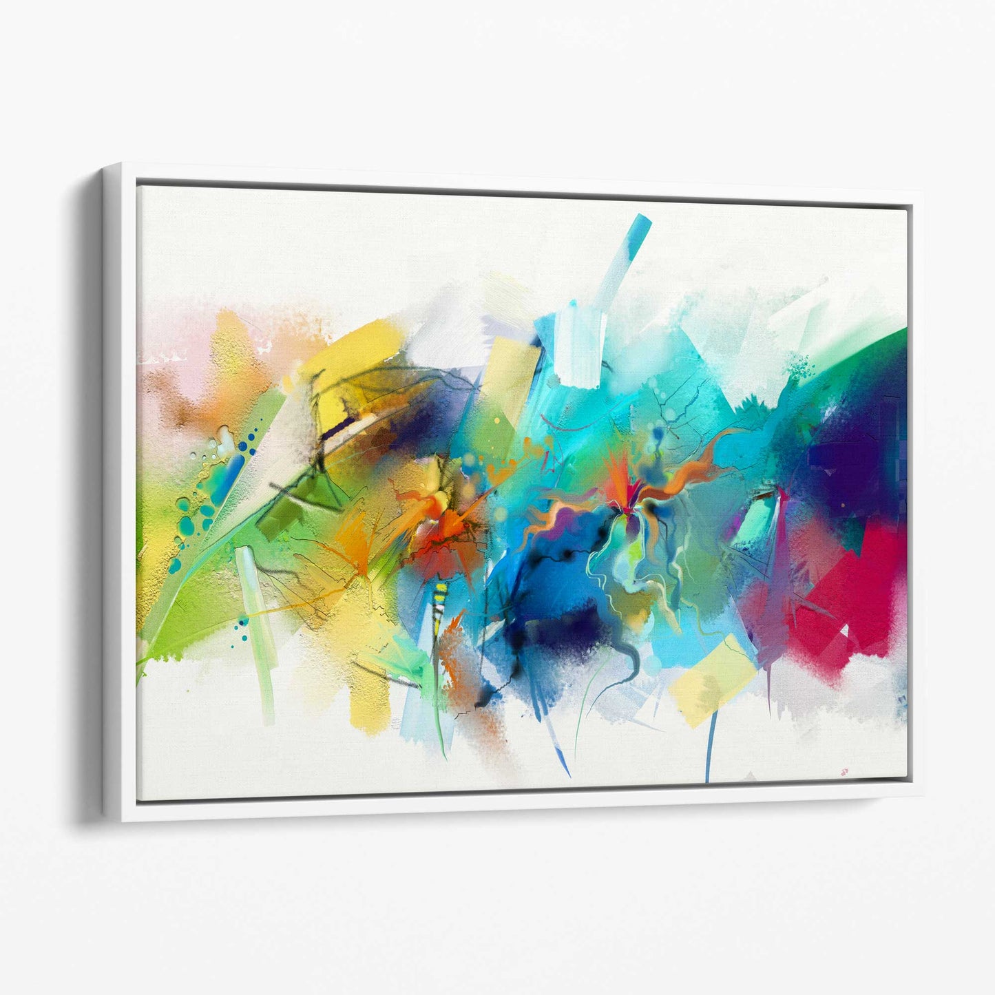 Abstrakter, farbenfroher Kunstdruck auf Leinwand in Rosa, Blau und Gelb