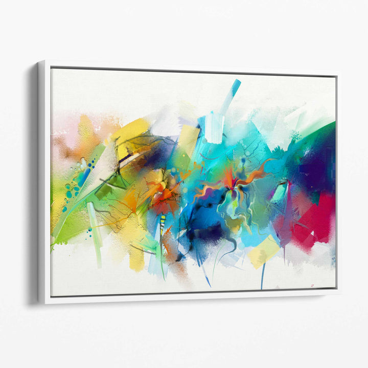 Abstrakter, farbenfroher Kunstdruck auf Leinwand in Rosa, Blau und Gelb