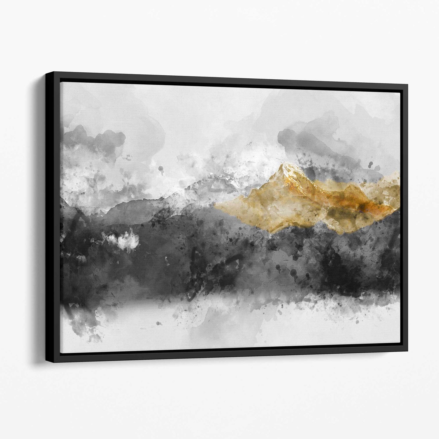 Abstraktes Wandbild mit grauen und gelben Bergen (Leinwanddruck)
