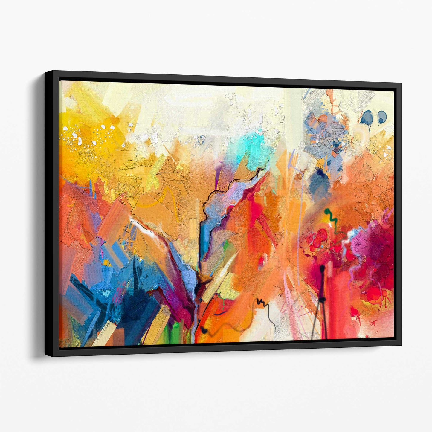 Abstrakter, farbenfroher Kunstdruck auf Leinwand in Orange, Rosa und Rot
