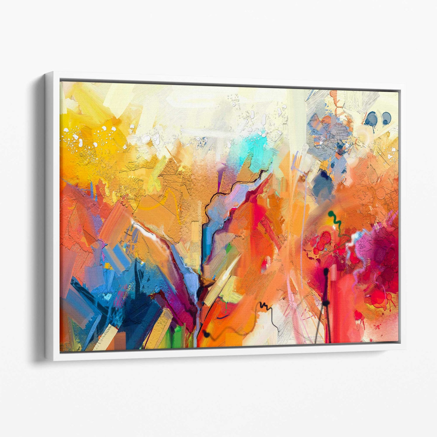 Abstrakter, farbenfroher Kunstdruck auf Leinwand in Orange, Rosa und Rot