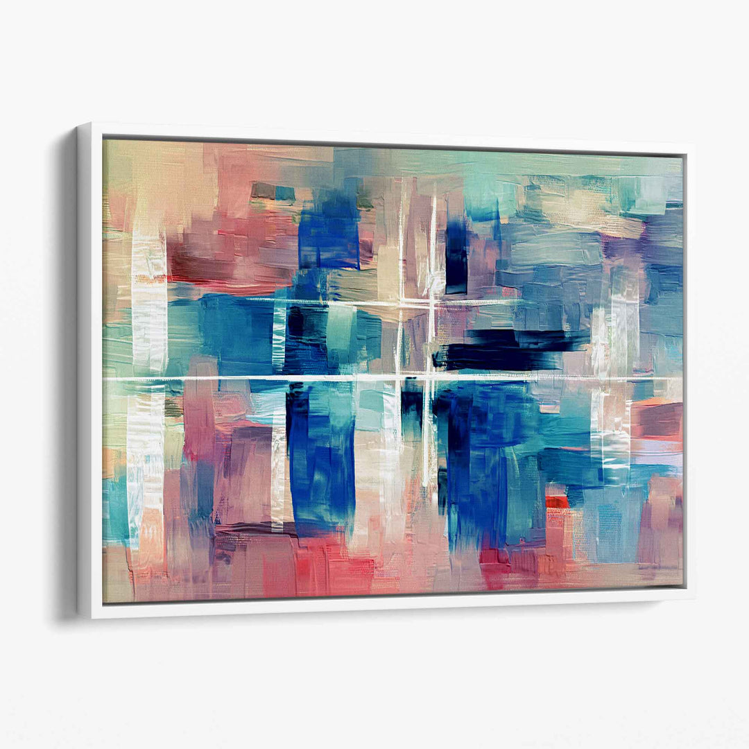 Abstrakter Leinwanddruck – Farbstriche in Blau und Rosa