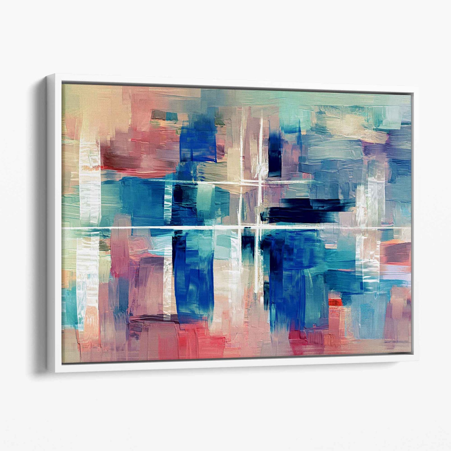 Abstrakter Leinwanddruck – Farbstriche in Blau und Rosa