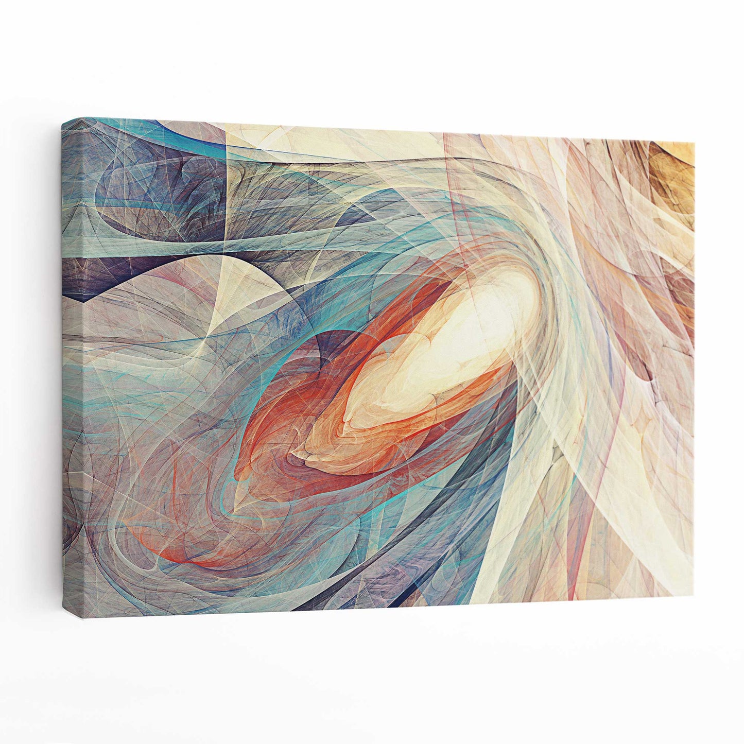Abstrakter blau-orangefarbener Kunstdruck auf Leinwand