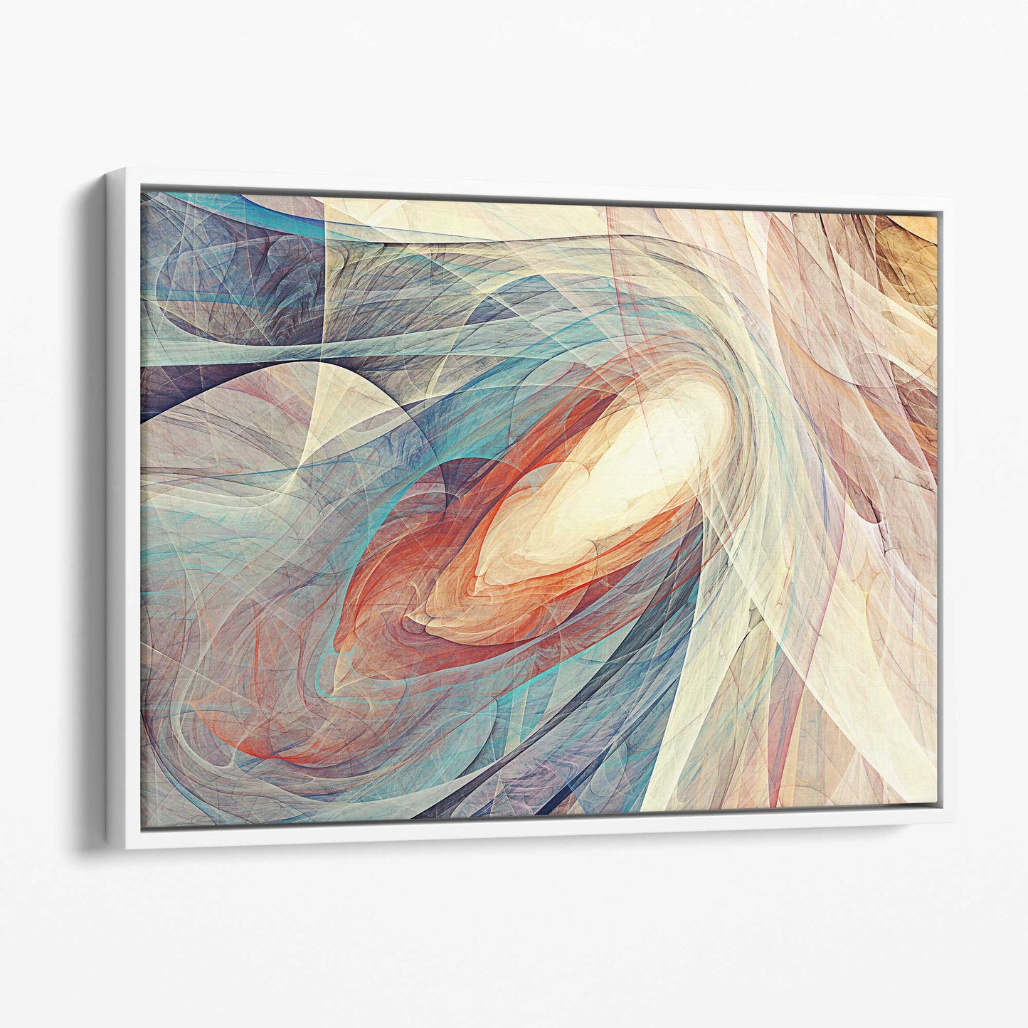 Abstrakter blau-orangefarbener Kunstdruck auf Leinwand
