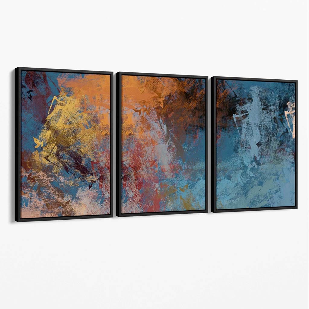 Abstrakte Wanddekoration auf Leinwand in Blau und Orange