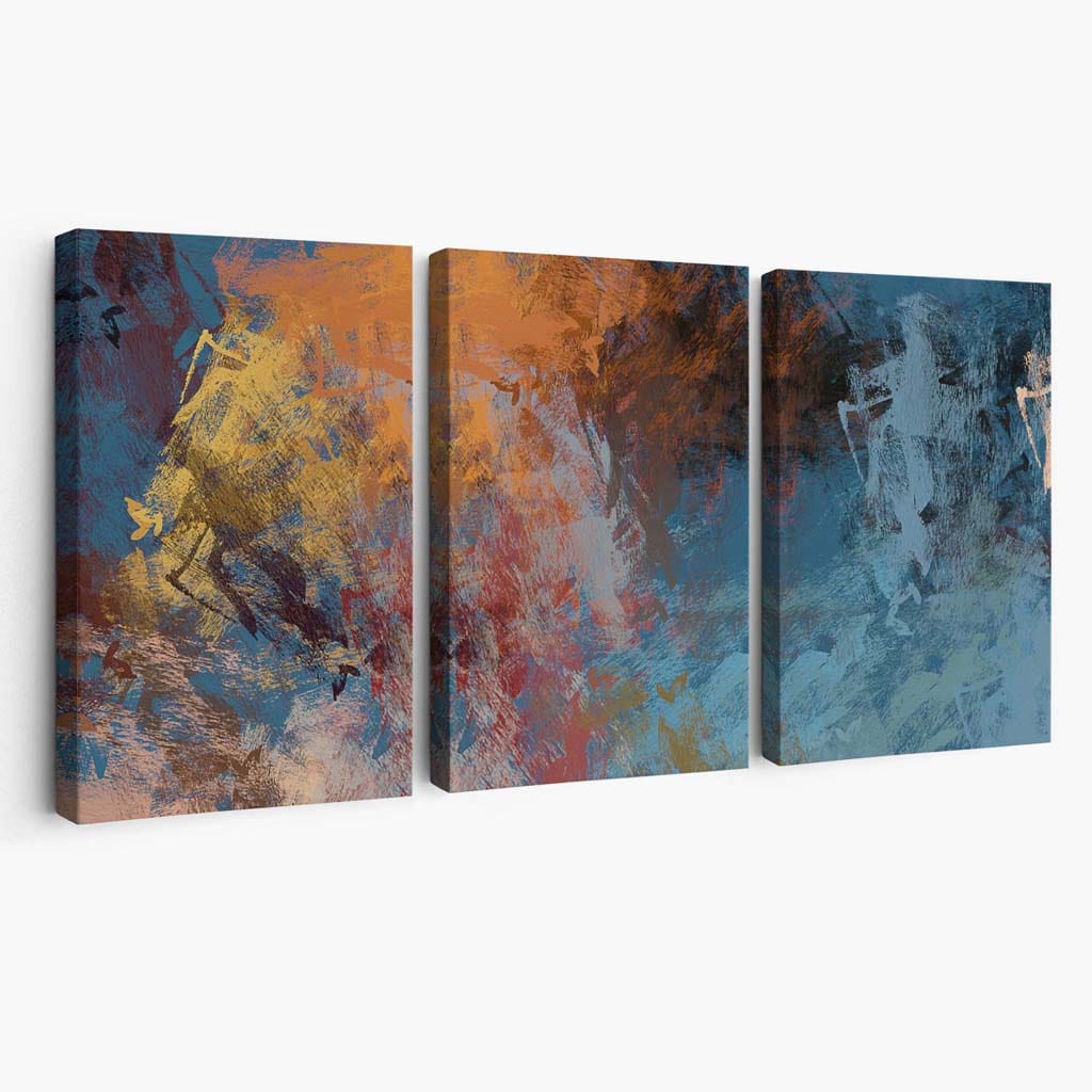 Abstrakte Wanddekoration auf Leinwand in Blau und Orange