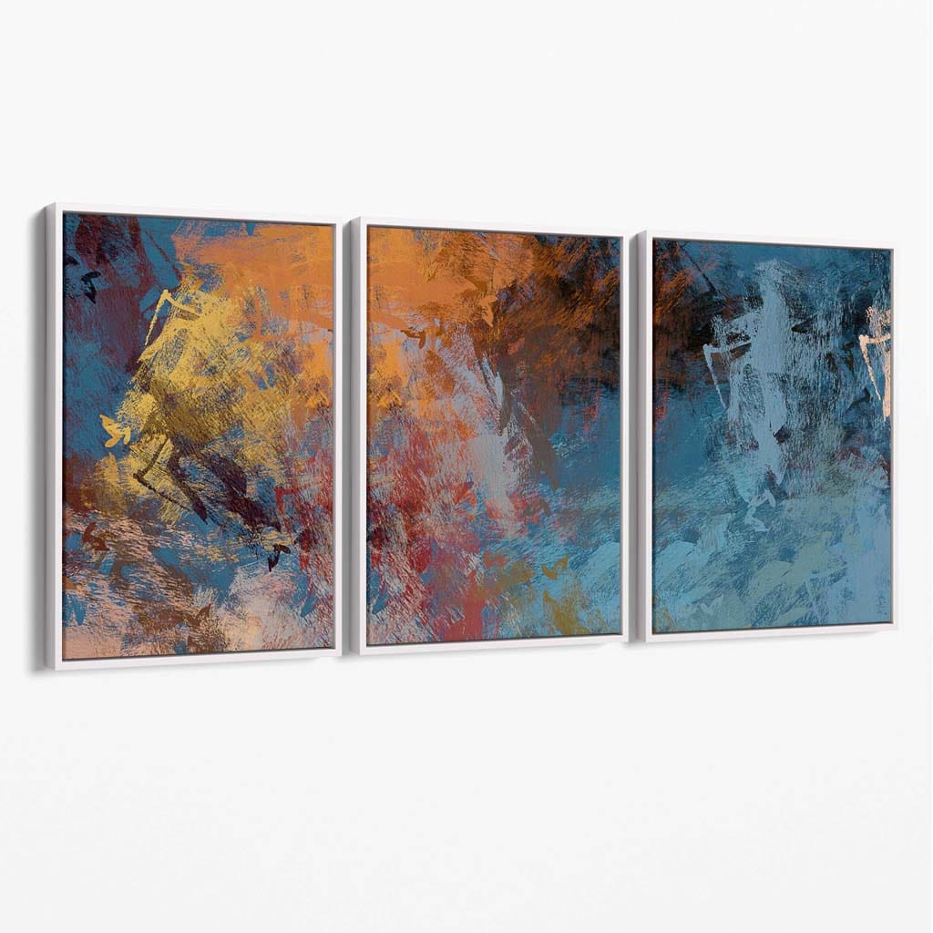 Abstrakte Wanddekoration auf Leinwand in Blau und Orange