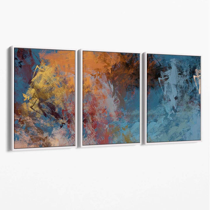 Abstrakte Wanddekoration auf Leinwand in Blau und Orange