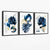 Abstraktes marineblaues und goldenes 3er-Set floraler Leinwandbilder