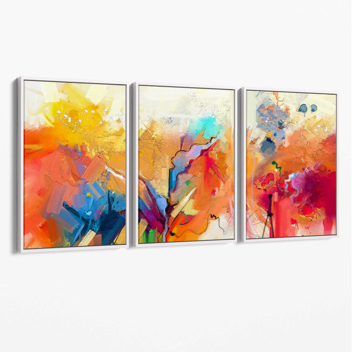 Abstraktes farbenfrohes Wandbild auf Leinwand in Orange, Rosa und Rot
