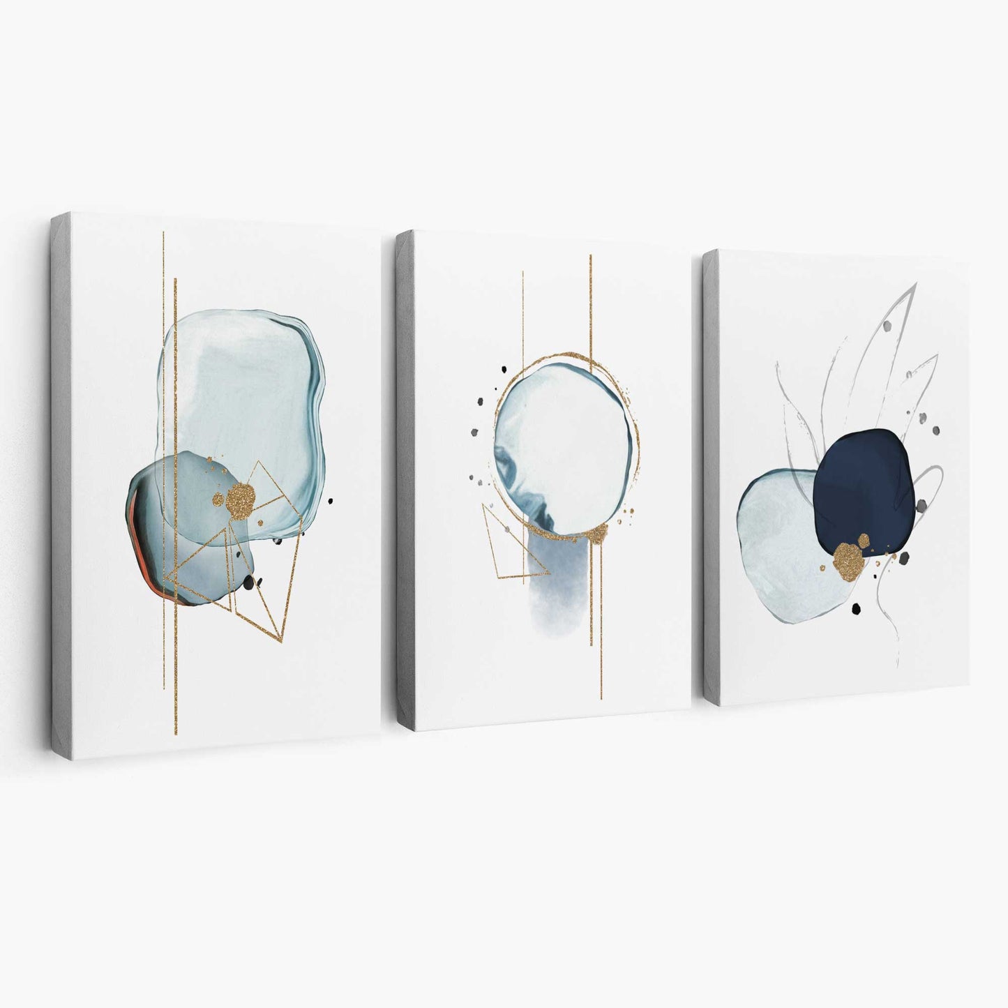 Abstraktes Wintermotiv, Marinegold, Leinwand-Set (3-teilig)