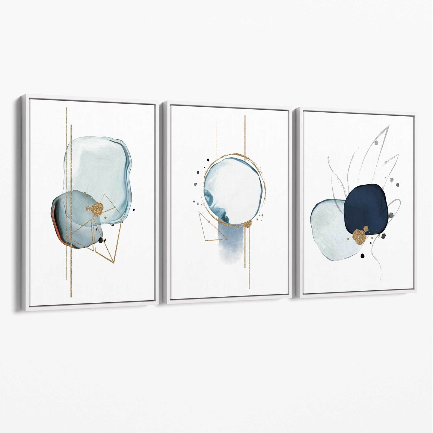 Abstraktes Wintermotiv, Marinegold, Leinwand-Set (3-teilig)