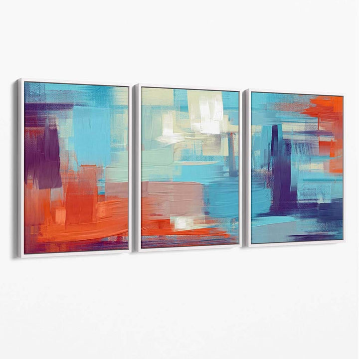 Abstrakter Sonnenuntergangsplatz in Blau, Lila und Orange auf Leinwand