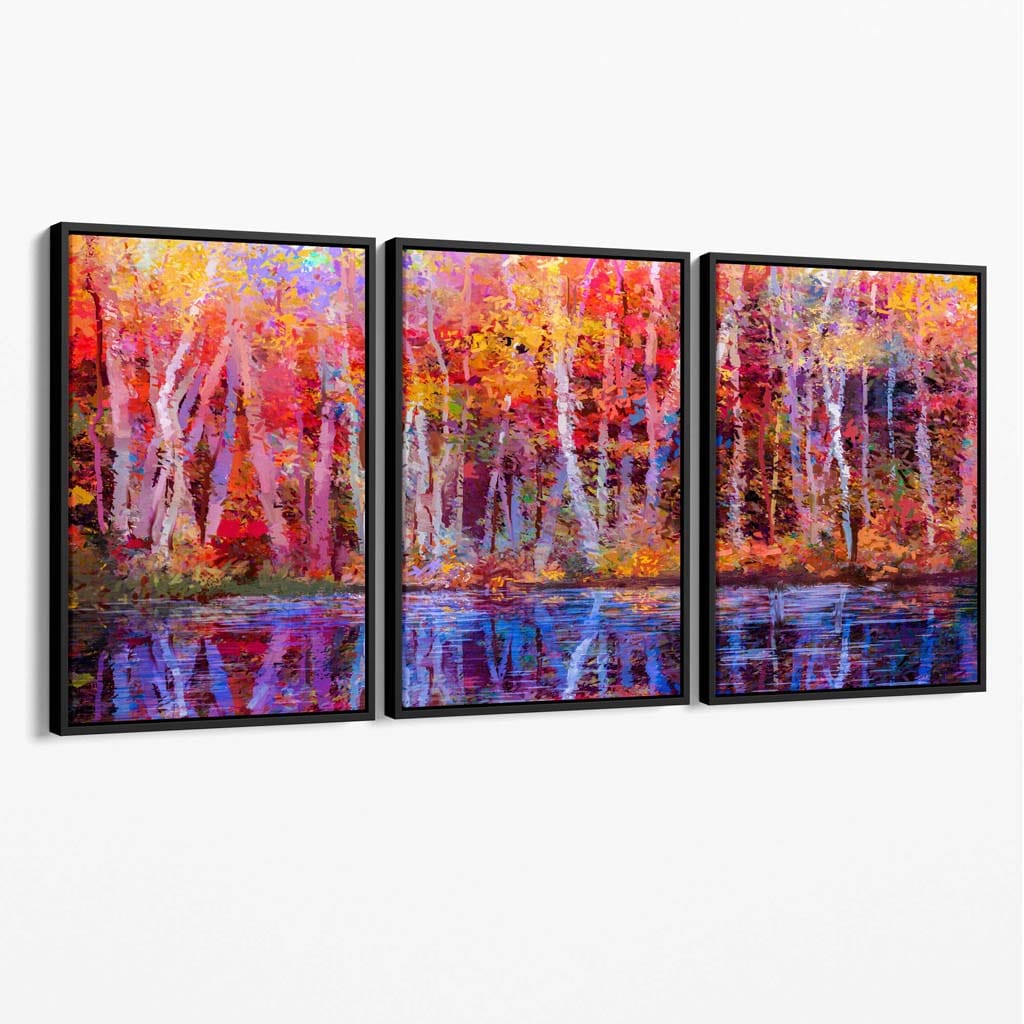Abstrakte Sommerbäume in Lila und Rot – Wandbild auf Leinwand