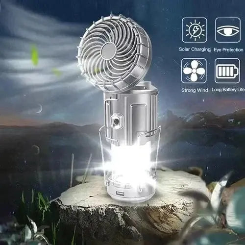 Campinglaterne mit Ventilator & Powerbank | Solar- und wiederaufladbares LED-Licht | Tragbares Outdoor-Equipment | Karnz