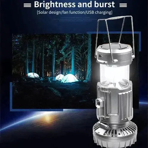 Campinglaterne mit Ventilator & Powerbank | Solar- und wiederaufladbares LED-Licht | Tragbares Outdoor-Equipment | Karnz