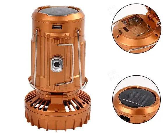 Campinglaterne mit Ventilator & Powerbank | Solar- und wiederaufladbares LED-Licht | Tragbares Outdoor-Equipment | Karnz