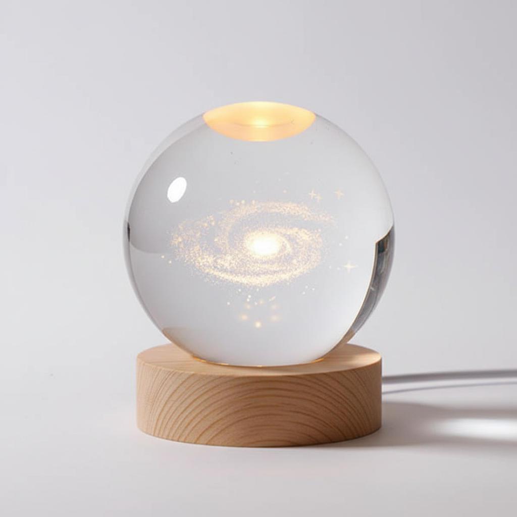 AstroGlobe 3D Lampe – Sphärische Holz-Tischlampe mit warmem LED-Licht und Planetendesign | Karnz