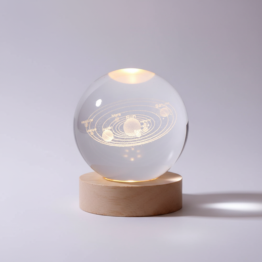 AstroGlobe 3D Lampe – Sphärische Holz-Tischlampe mit warmem LED-Licht und Planetendesign | Karnz