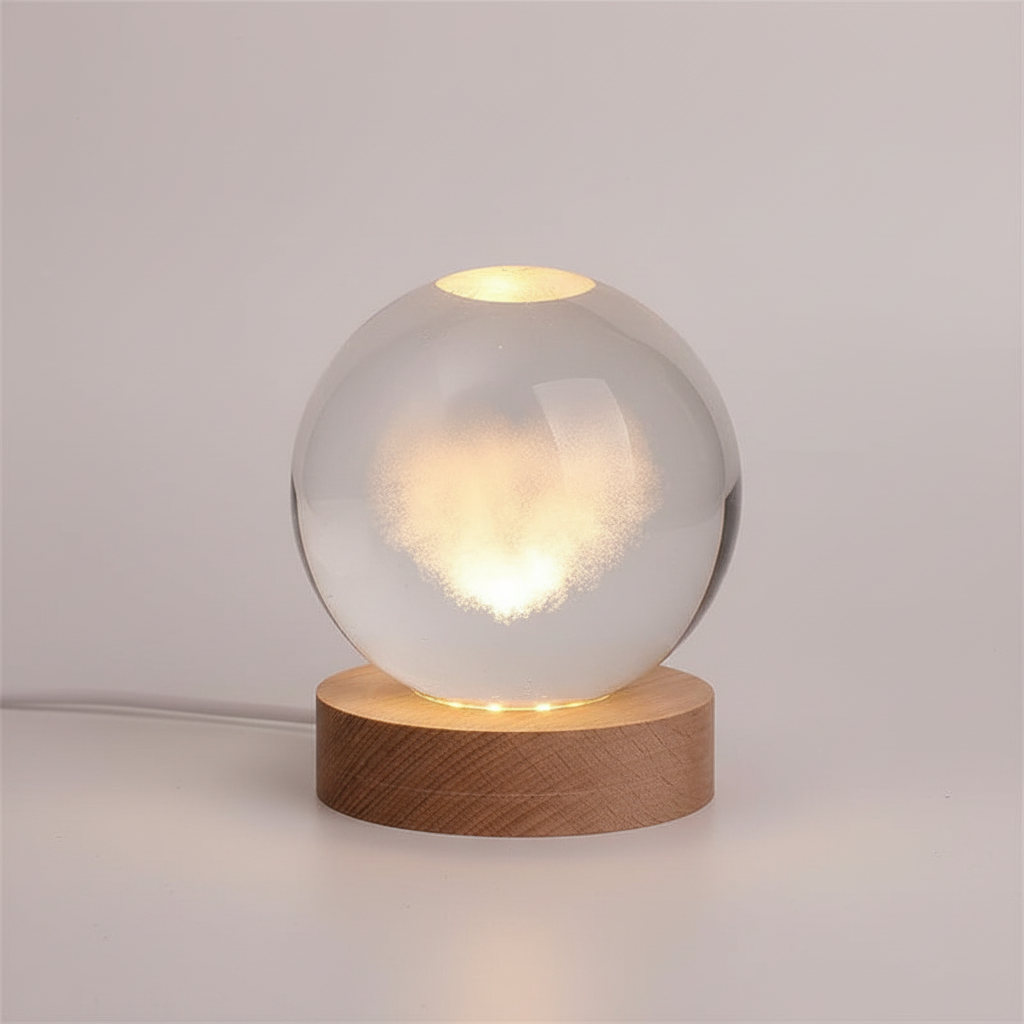 AstroGlobe 3D Lampe – Sphärische Holz-Tischlampe mit warmem LED-Licht und Planetendesign | Karnz