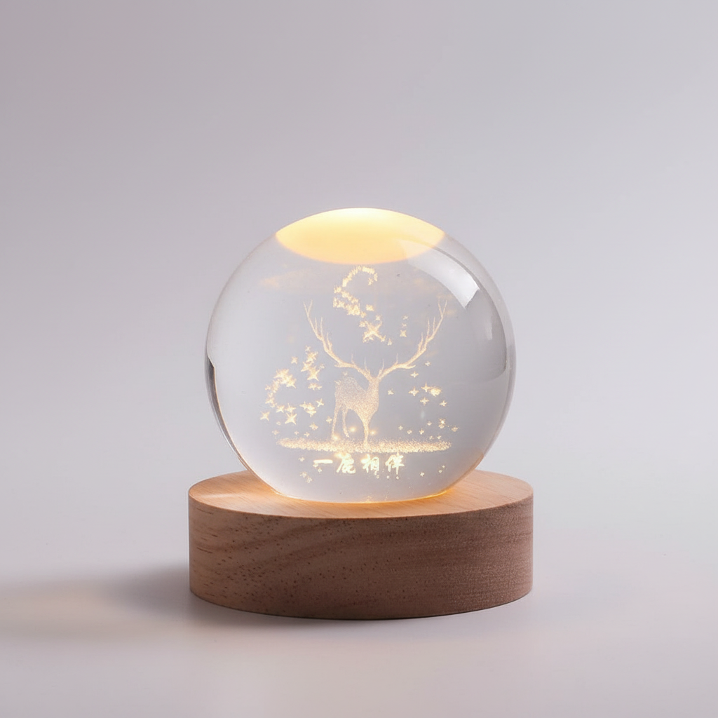 AstroGlobe 3D Lampe – Sphärische Holz-Tischlampe mit warmem LED-Licht und Planetendesign | Karnz