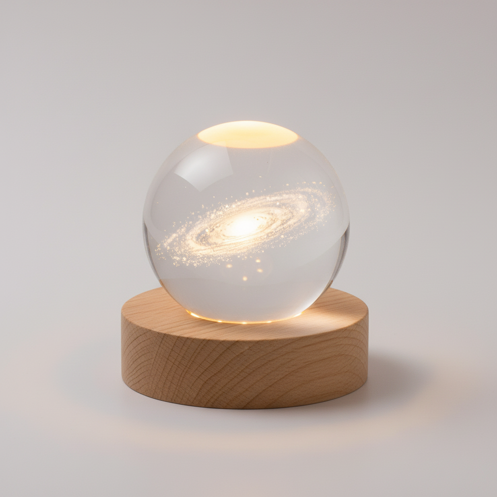AstroGlobe 3D Lampe – Sphärische Holz-Tischlampe mit warmem LED-Licht und Planetendesign | Karnz