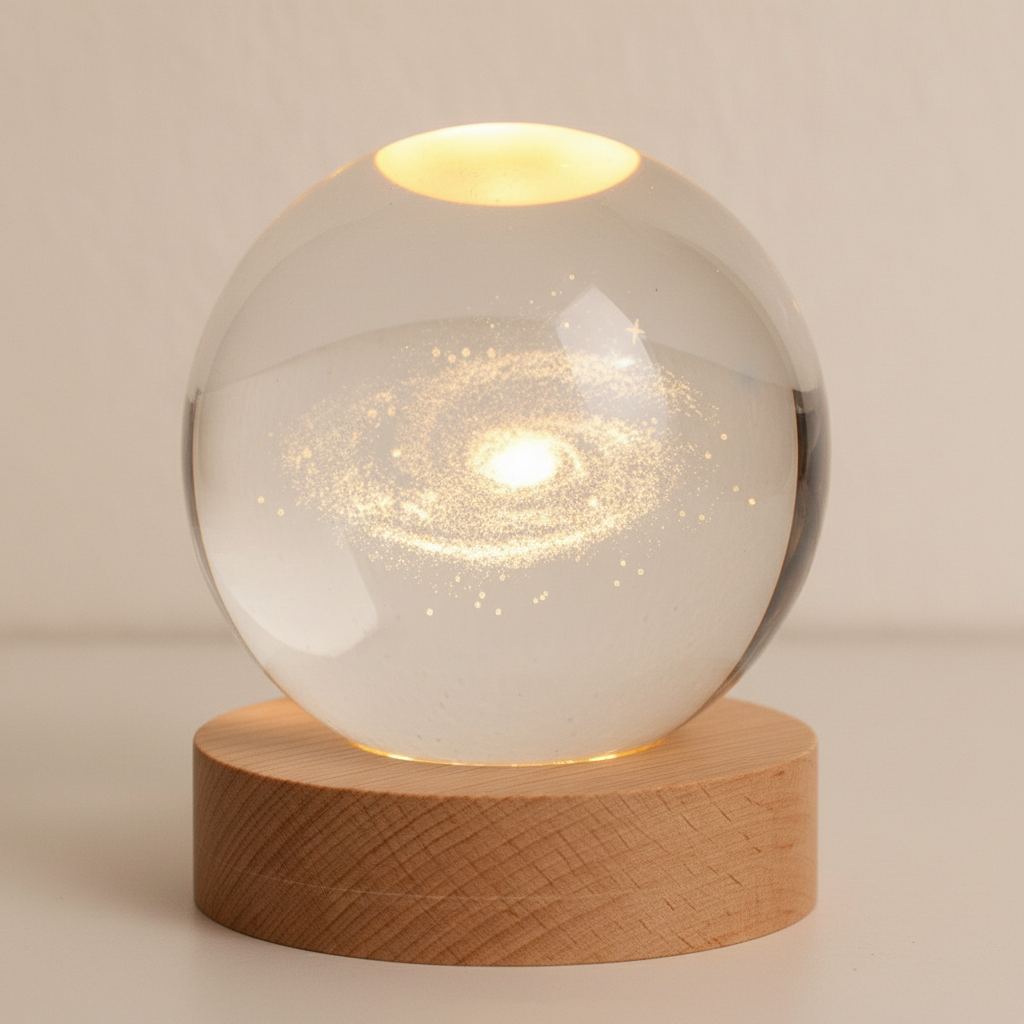 AstroGlobe 3D Lampe – Sphärische Holz-Tischlampe mit warmem LED-Licht und Planetendesign | Karnz