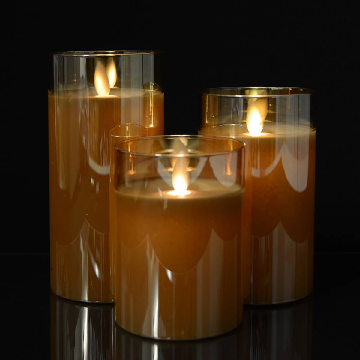 LED-Kerze in Glas mit beweglicher Flamme und Fernbedienung - Gold - 3 Stück | Karnz