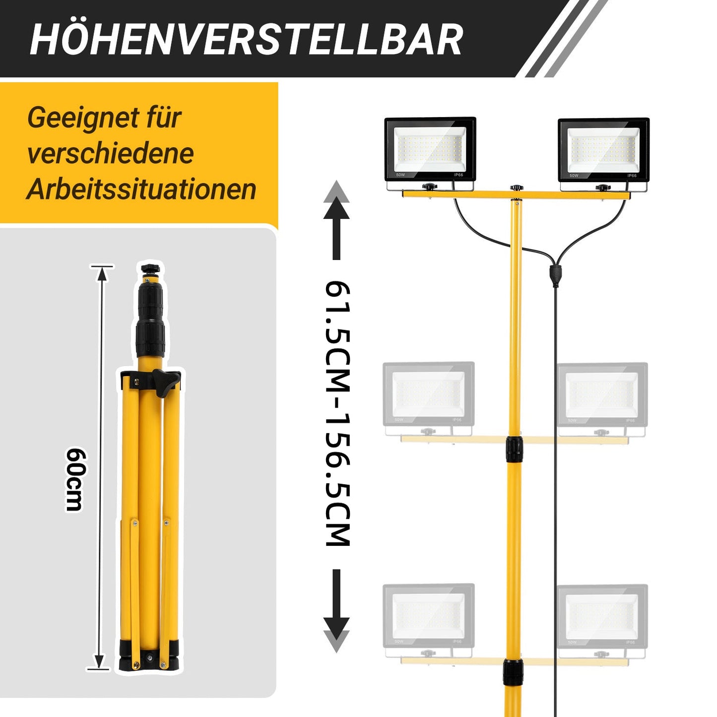 LED Baustrahler 2 x 50W/100W/200W mit Stativ Einstellbar | Karnz