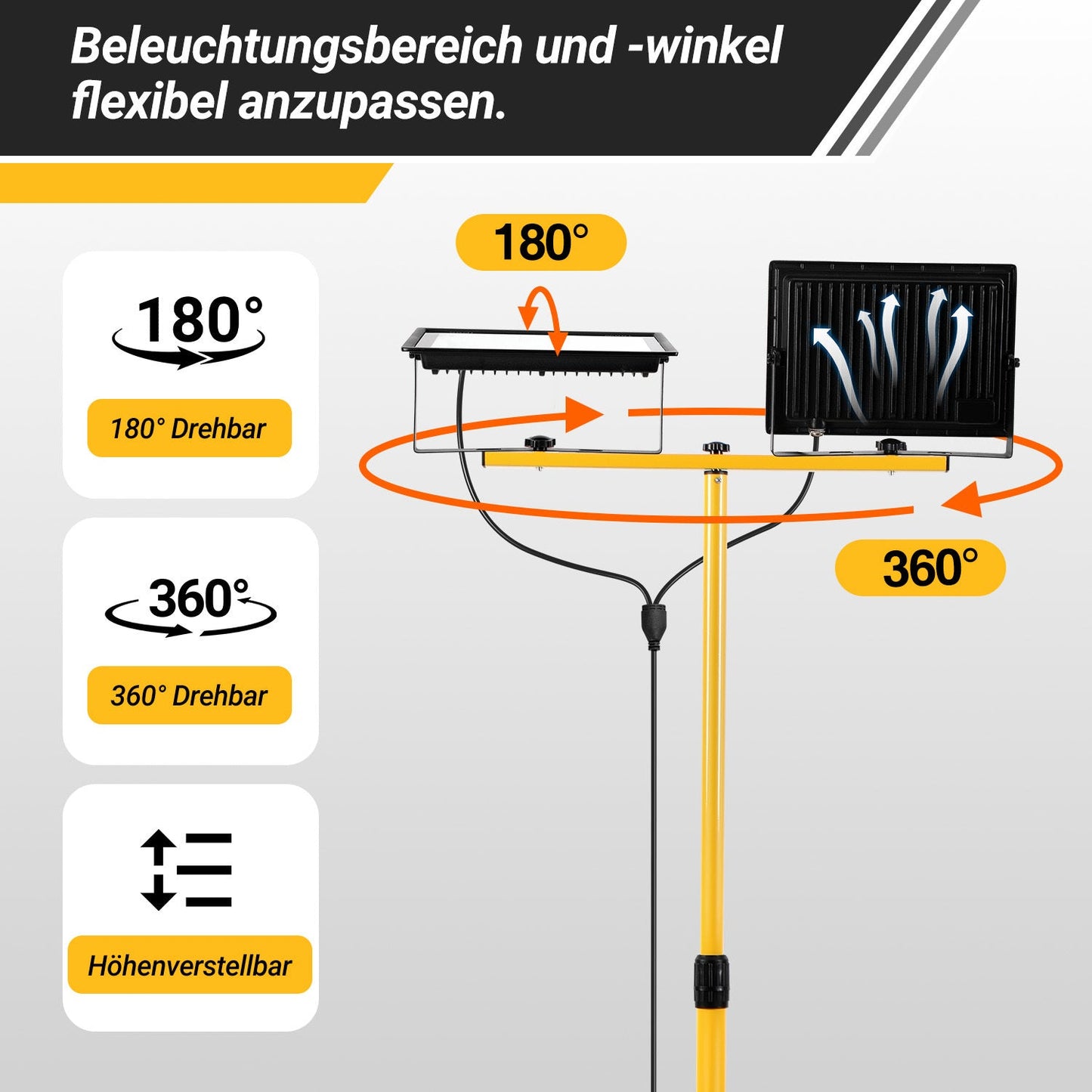 LED Baustrahler 2 x 50W/100W/200W mit Stativ Einstellbar | Karnz
