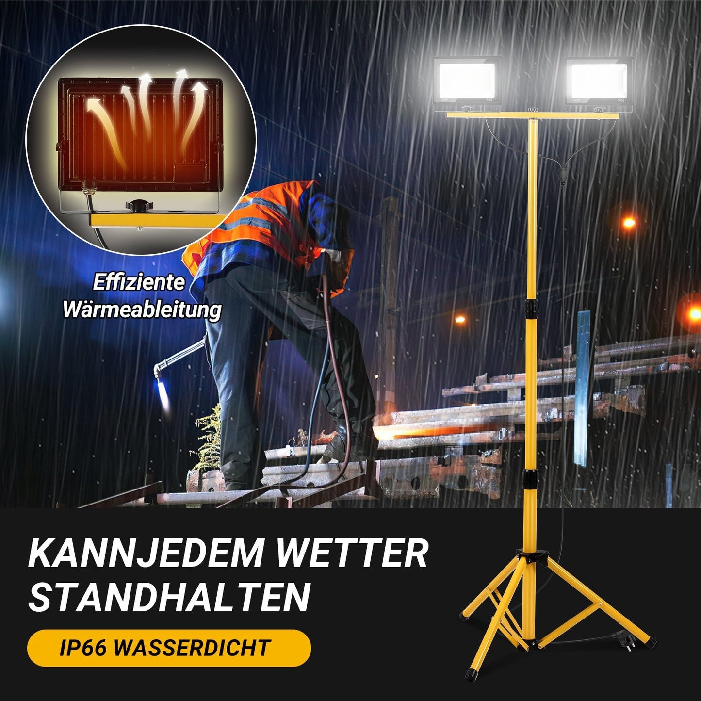 LED Baustrahler 2 x 50W/100W/200W mit Stativ Einstellbar | Karnz