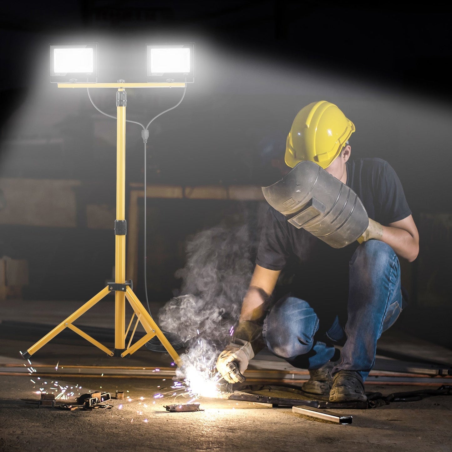 LED Baustrahler 2 x 50W/100W/200W mit Stativ Einstellbar | Karnz