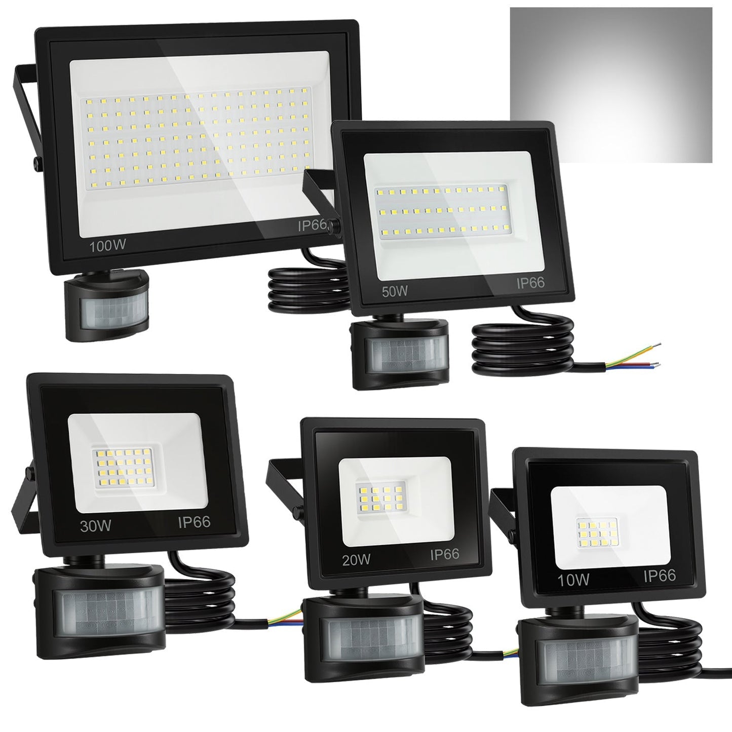 LED Fluter mit Bewegungsmelder Kaltweiß 10W-100W(kein Stecker) | Karnz
