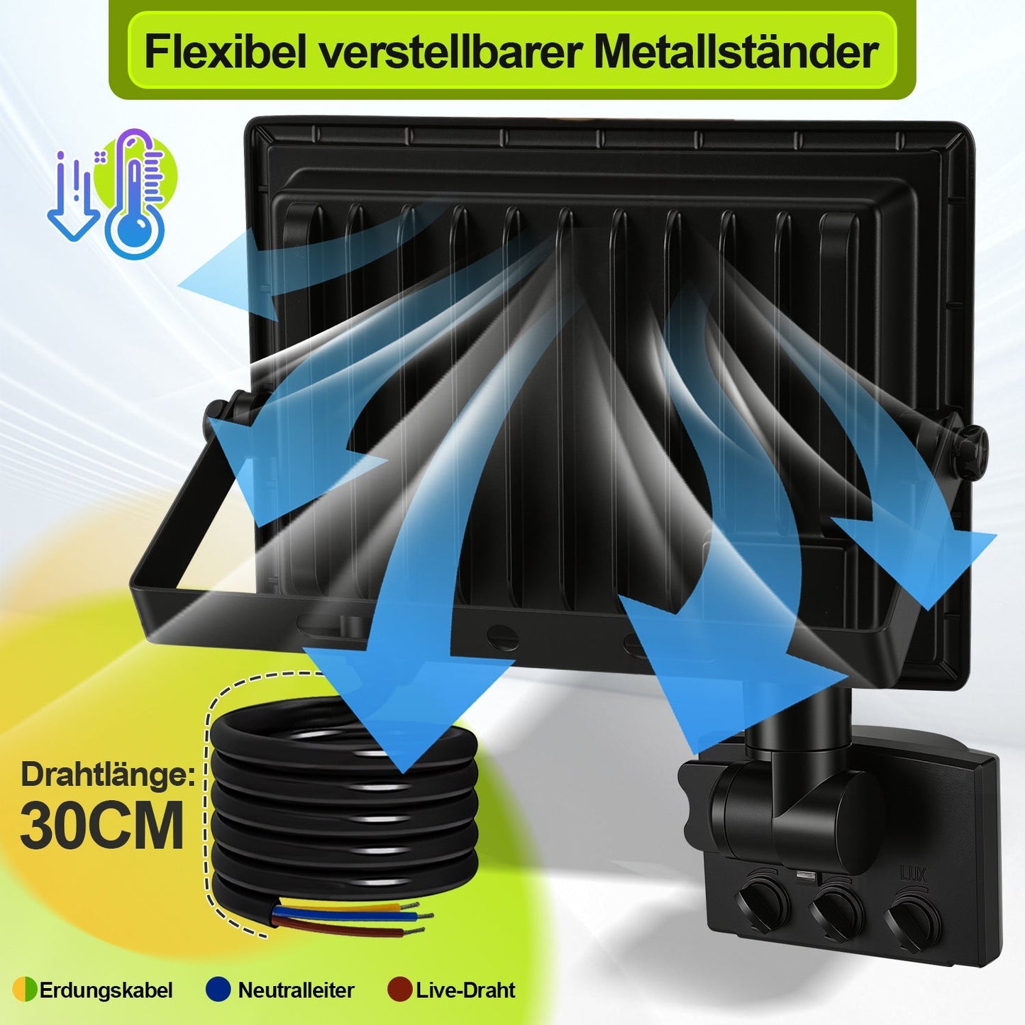 LED Fluter mit Bewegungsmelder Kaltweiß 10W-100W(kein Stecker) | Karnz